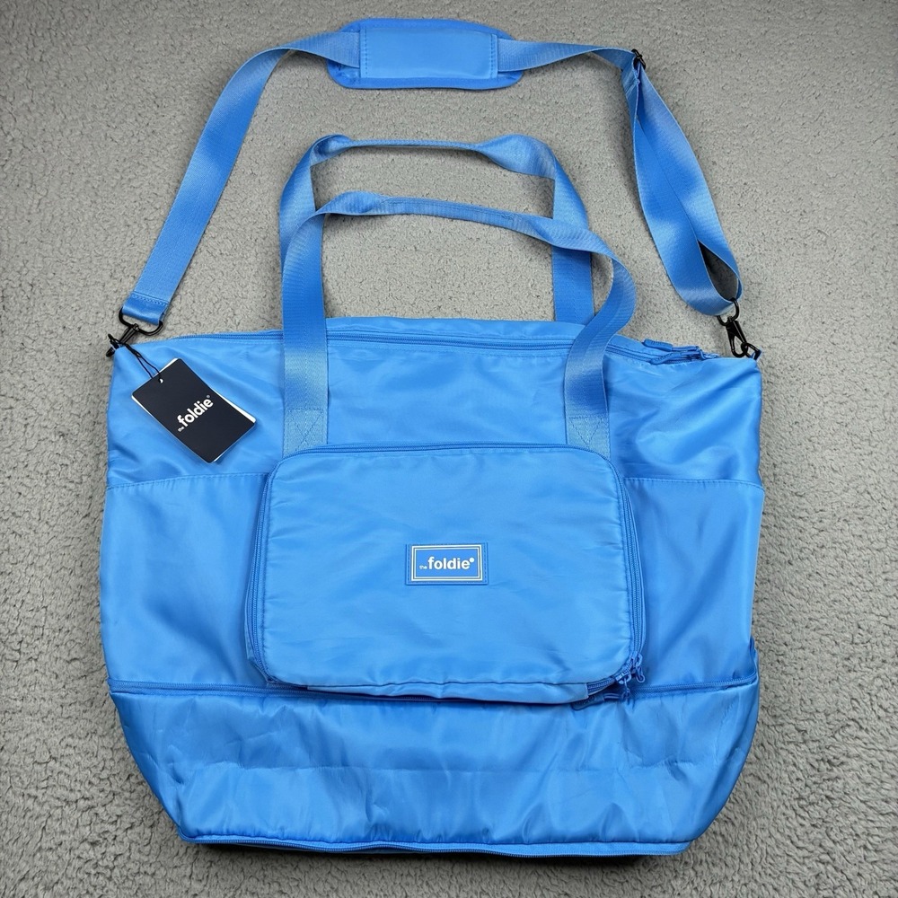 The Foldie 40L Travel Bag Carry On Expandable Azure Blue Weekender Tote NWT